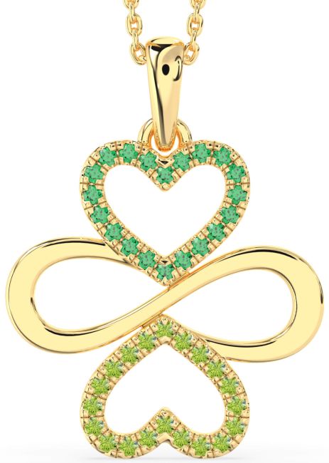 Large Emerald & Peridot Gold Heart Infinity Necklace