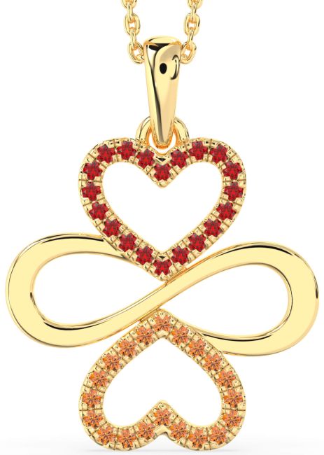 Large Ruby & Citrine Gold Heart Infinity Necklace