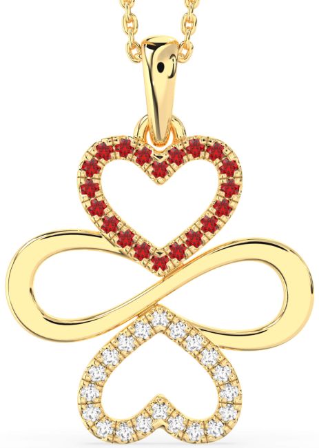 Large Diamond & Ruby Gold Heart Infinity Necklace