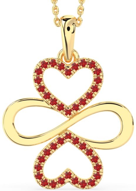 Large Ruby Gold Heart Infinity Necklace