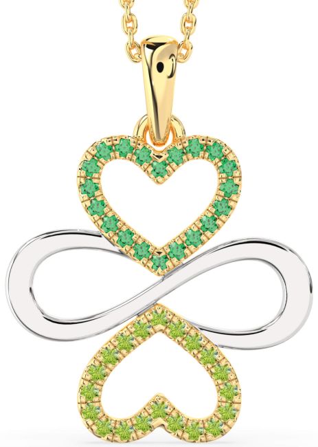 Large Emerald & Peridot Gold Silver Heart Infinity Necklace