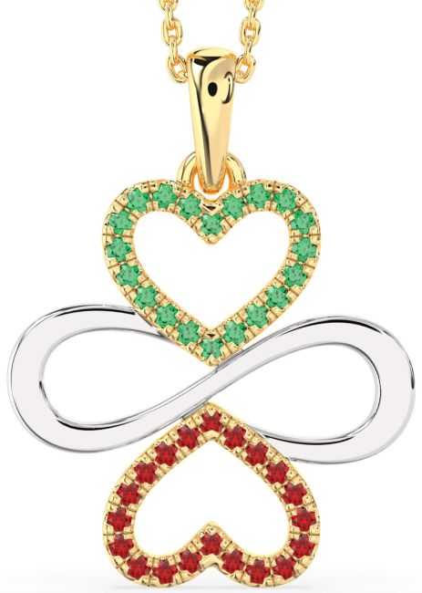 Large Emerald & Ruby Gold Silver Heart Infinity Necklace