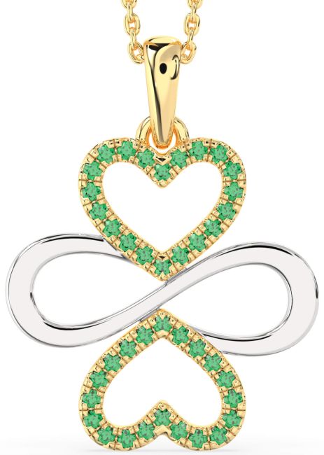 Large Emerald Gold Silver Heart Infinity Necklace