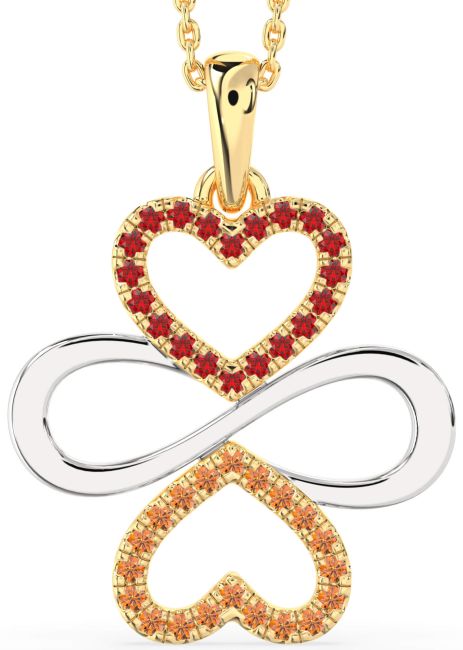 Large Ruby & Citrine Gold Silver Heart Infinity Necklace