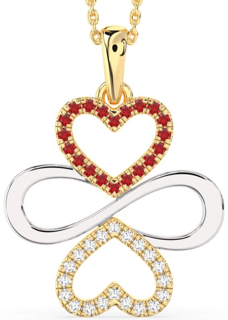 Large Diamond & Ruby Gold Silver Heart Infinity Necklace