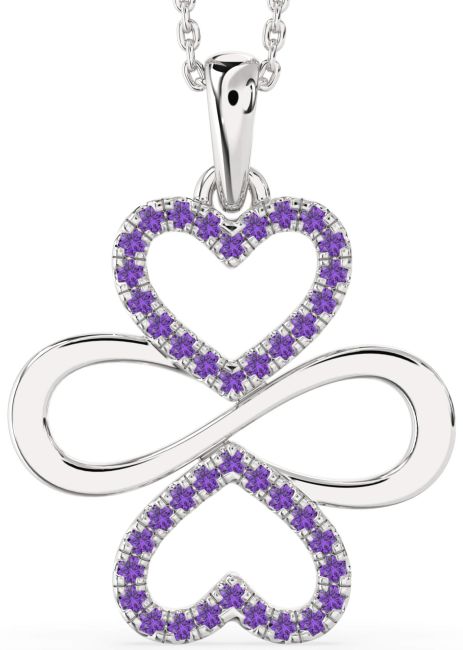 Large Amethyst Silver Heart Infinity Necklace