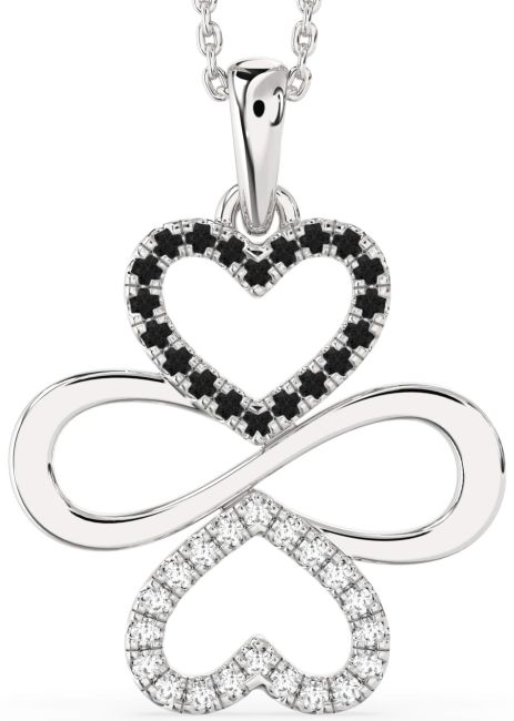 Large Black Diamond Silver Heart Infinity Necklace