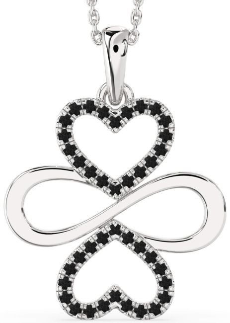 Large Black Diamond Platinum Heart Infinity Necklace