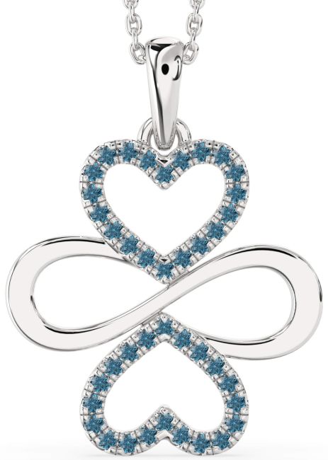 Large Blue Diamond Platinum Heart Infinity Necklace