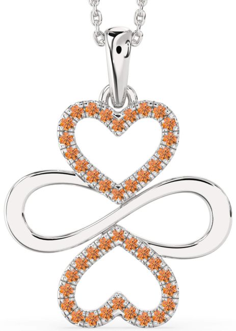 Large Citrine Platinum Heart Infinity Necklace