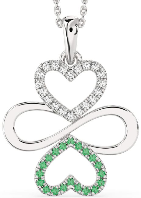 Large Emerald & Diamond Silver Heart Infinity Necklace