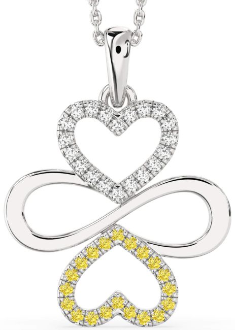 Large Yellow Diamond Silver Heart Infinity Necklace