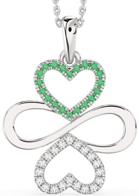 Large Diamond & Emerald Platinum Heart Infinity Necklace