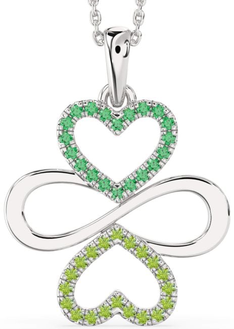 Large Emerald & Peridot Silver Heart Infinity Necklace