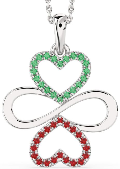 Large Emerald & Ruby Platinum Heart Infinity Necklace