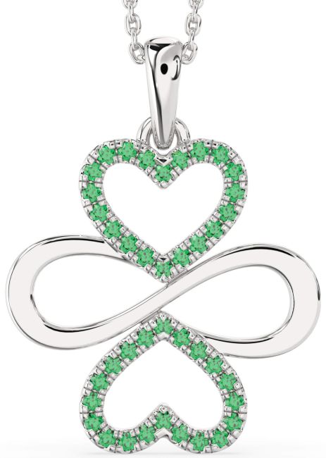 Large Emerald Platinum Heart Infinity Necklace