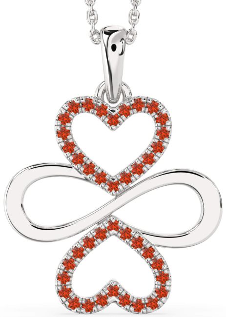 Large Fire Opal Platinum Heart Infinity Necklace
