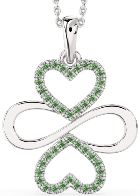 Large Green Diamond Platinum Heart Infinity Necklace