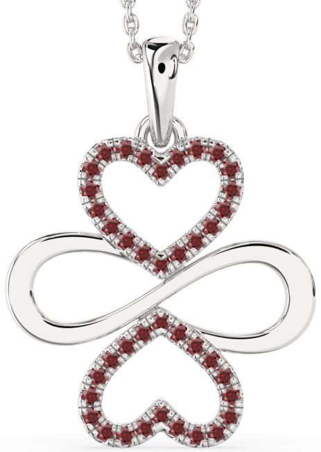 Large Garnet Silver Heart Infinity Necklace