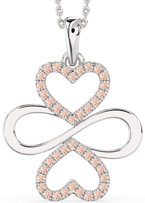 Large Morganite Silver Heart Infinity Necklace