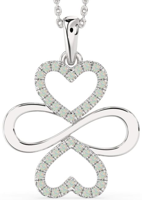 Large Opal Platinum Heart Infinity Necklace