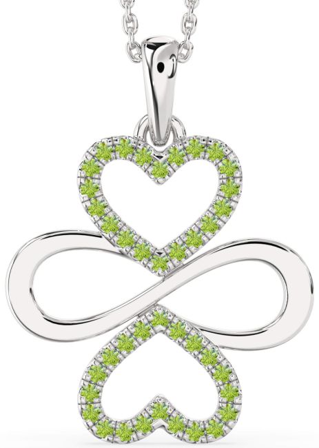 Large Peridot Silver Heart Infinity Necklace