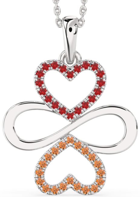 Large Ruby & Citrine Platinum Heart Infinity Necklace