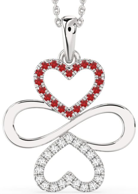 Large Diamond & Ruby Silver Heart Infinity Necklace