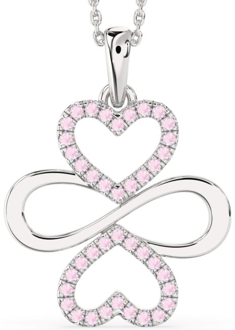 Large Rose Quartz Silver Heart Infinity Necklace