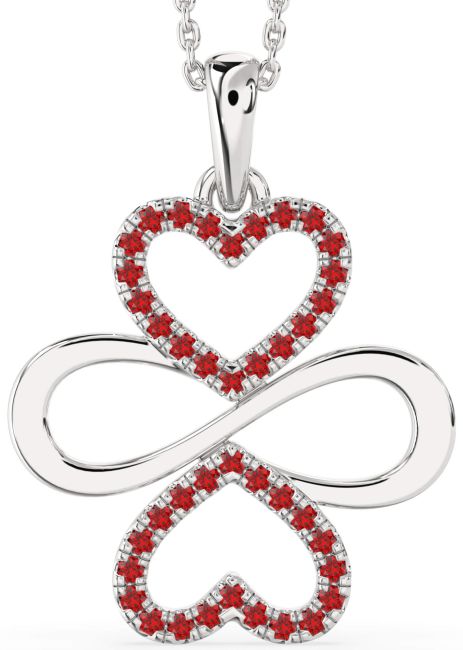 Large Ruby Silver Heart Infinity Necklace