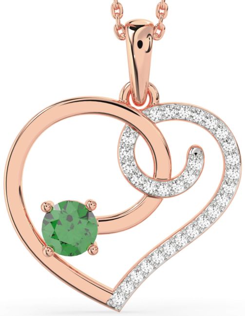 Large Diamond Emerald Rose Gold Heart Necklace