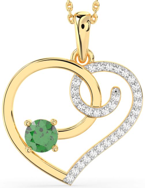 Large Diamond Emerald Gold Heart Necklace