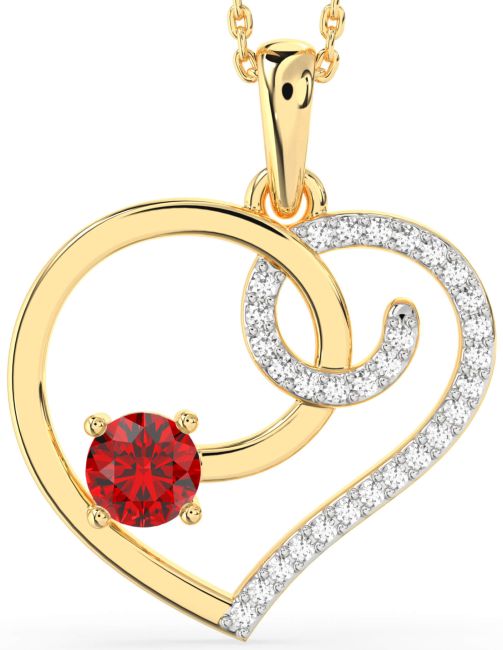 Large Diamond Ruby Gold Heart Necklace