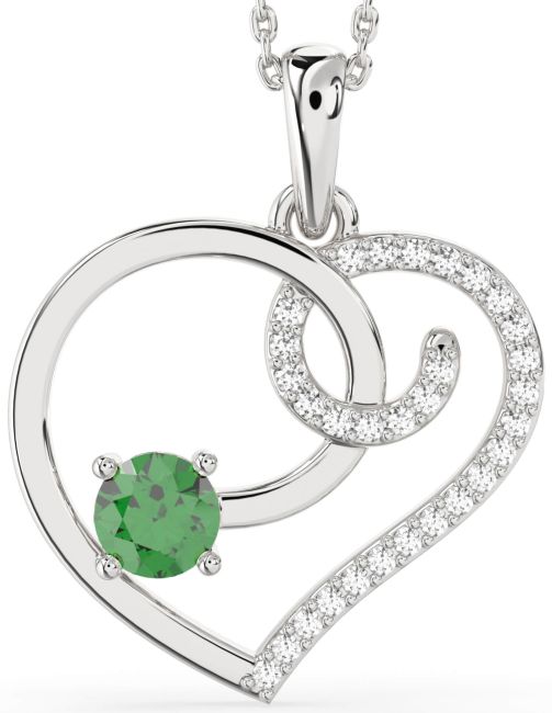 Large Diamond Emerald Platinum Heart Necklace