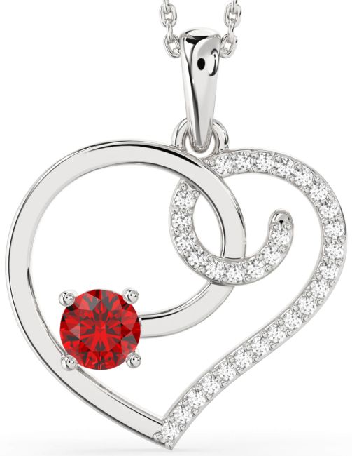 Large Diamond Ruby Platinum Heart Necklace