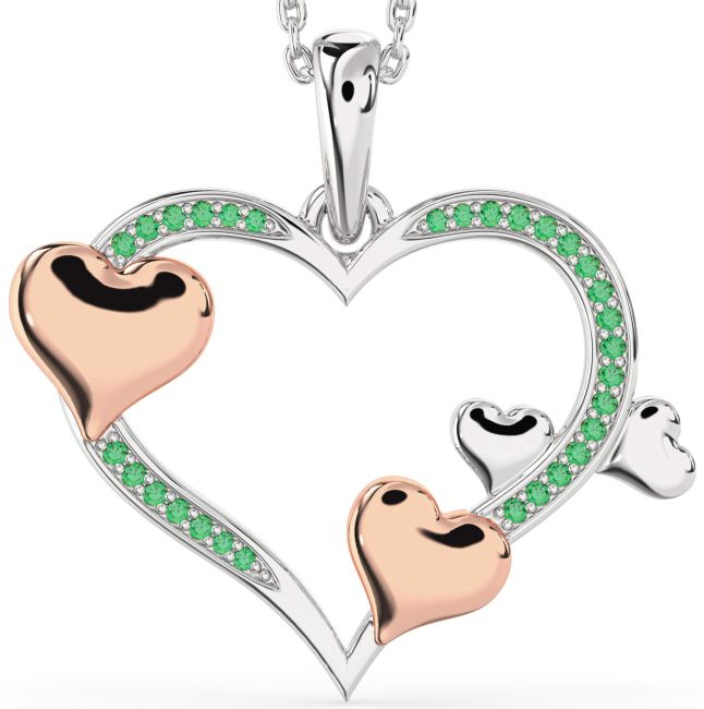 Large Emerald Rose Gold Silver Heart Necklace