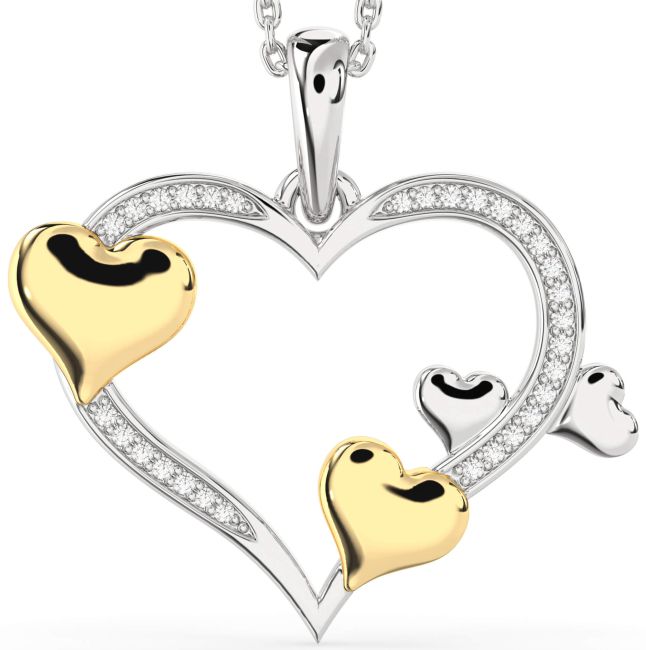 Large Diamond Platinum & Yellow Gold Heart Necklace