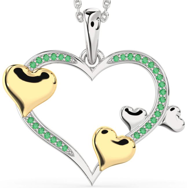 Large Emerald Platinum & Yellow Gold Heart Necklace