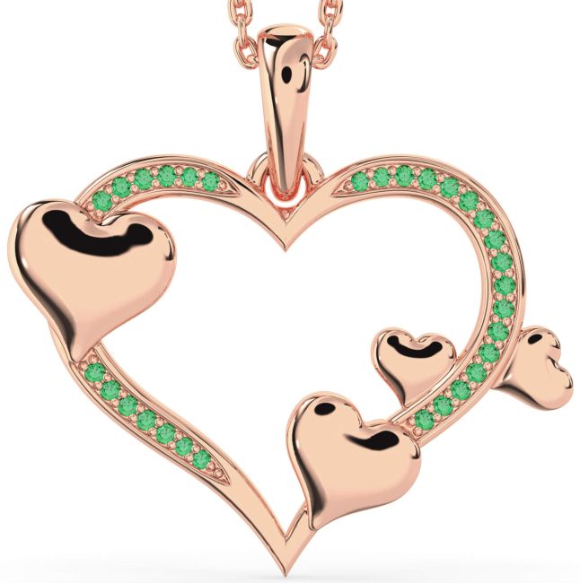 Large Emerald Rose Gold Silver Heart Necklace