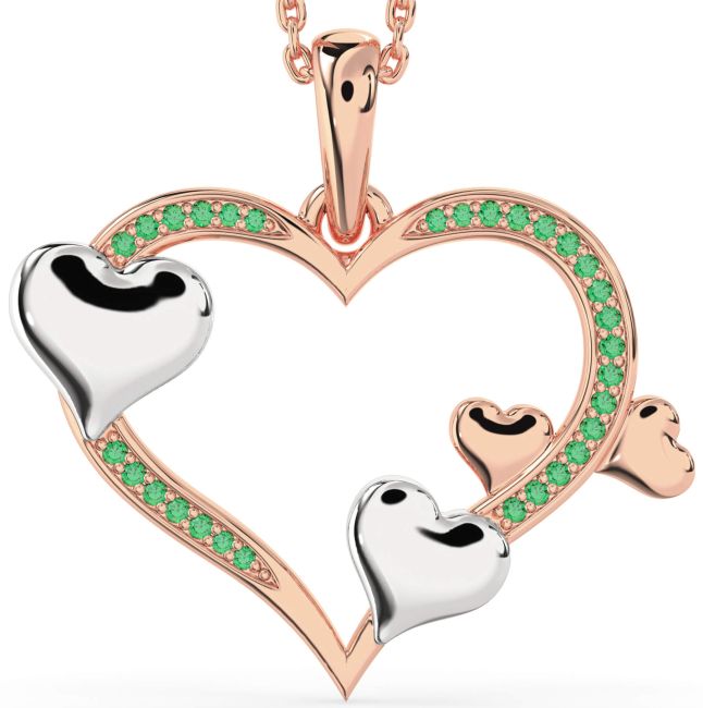 Large Emerald White Rose Gold Heart Necklace