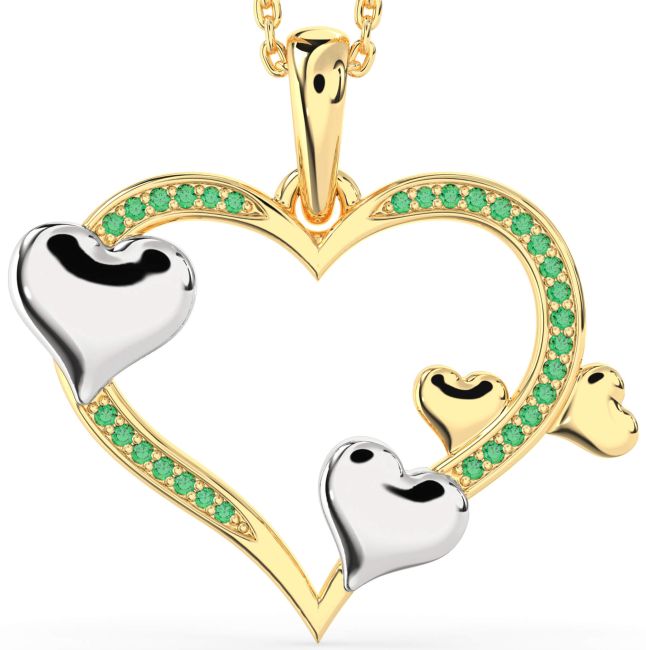 Large Emerald Gold Silver Heart Necklace