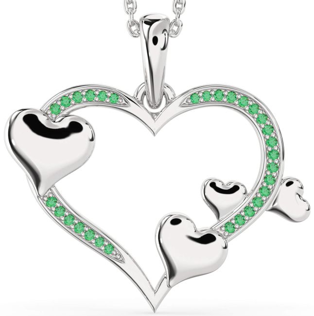 Large Emerald Silver Heart Necklace