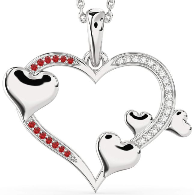 Large Diamond & Ruby Platinum Heart Necklace