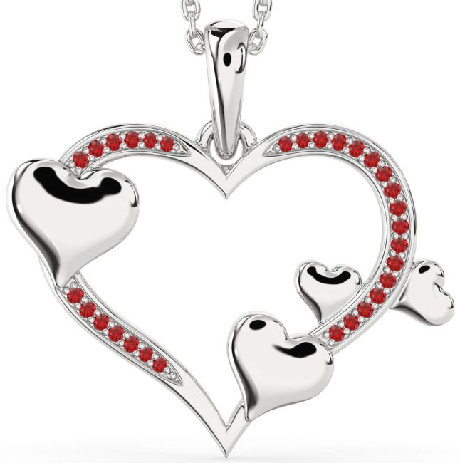 Large Ruby Platinum Heart Necklace