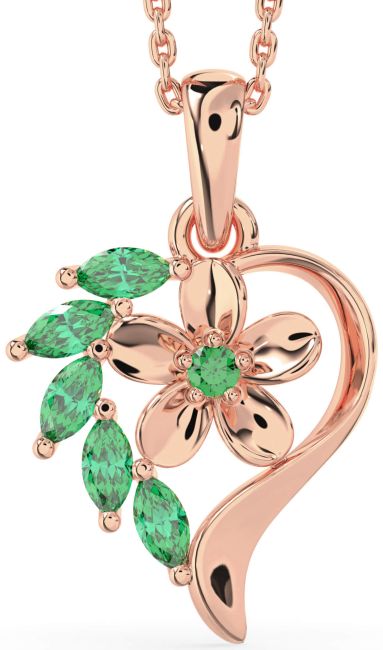 Emerald Rose Gold Heart Flower Necklace