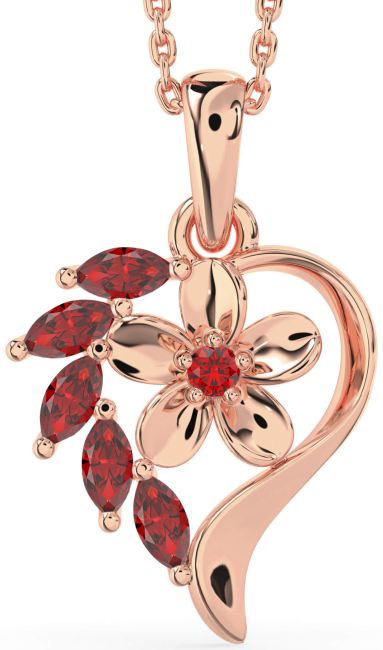 Ruby Rose Gold Heart Flower Necklace