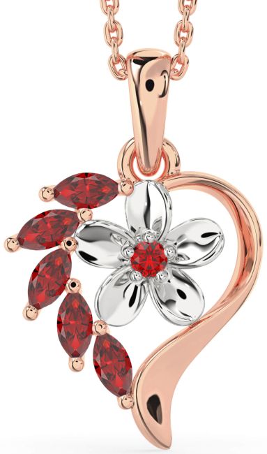 Ruby Rose Gold Silver Heart Flower Necklace