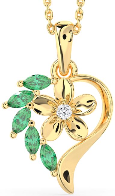 Emerald & Diamond Gold Heart Flower Necklace