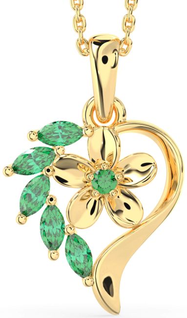 Emerald Gold Heart Flower Necklace