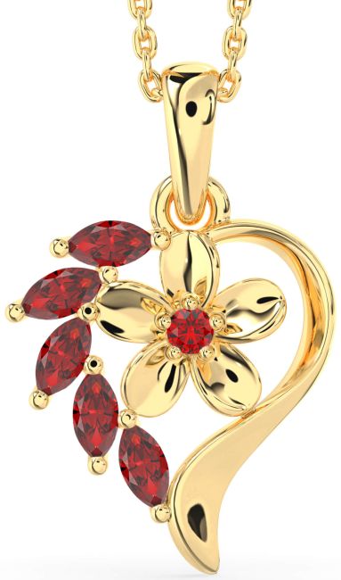 Ruby Gold Heart Flower Necklace